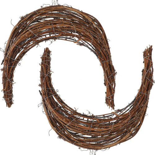2pcs Moon Shape Wreath for DIY Crafts, Christmas Grapevine Wreaths Rattan Ring Vine Branch Wreath for Halloween Home Holiday Wedding Party, 9.8 Inch