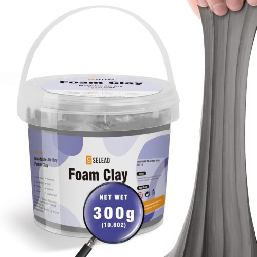 Foam Clay Grey 300g - Moldable Air Dry Ultra-Light Modeling Clays for Adult Cosplay, Sculpting, Arts & Crafts - with 30g Colored Clay