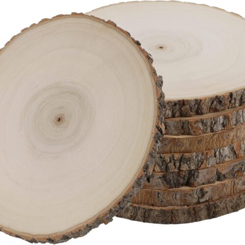 8 Pcs Large Unfinished Wood Slices, 8-9 Inches Wood Slabs for Centerpieces Natural Wooden Circle, DIY Wood Centerpieces for Tables Wedding Party Door Sign Decor