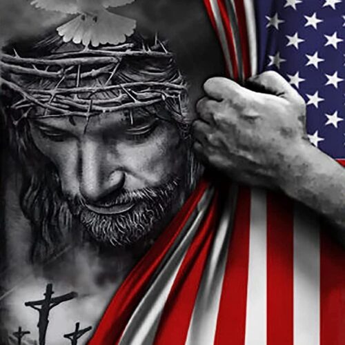 5D Diamond Art Painting by Number Kits Full Drill for American Flag Religious God Jesus Christ 16x20 Inch Round Drill Diamond Art Dots for Adults Crafts Cross Stitch Wall Decor