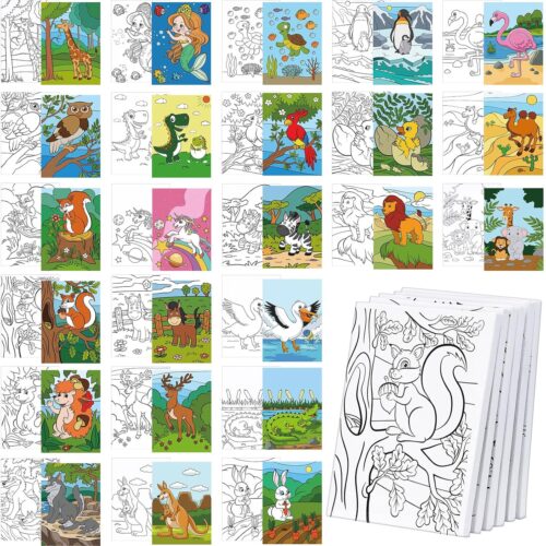 24 Pcs Pre Drawn Canvas for Painting for Kids Adults 5 x 7 Inch Painting Canvas with Pictures to Paint Pre Printed Canvas Panels Christmas Party Gifts for DIY Classroom Paint Party Favors