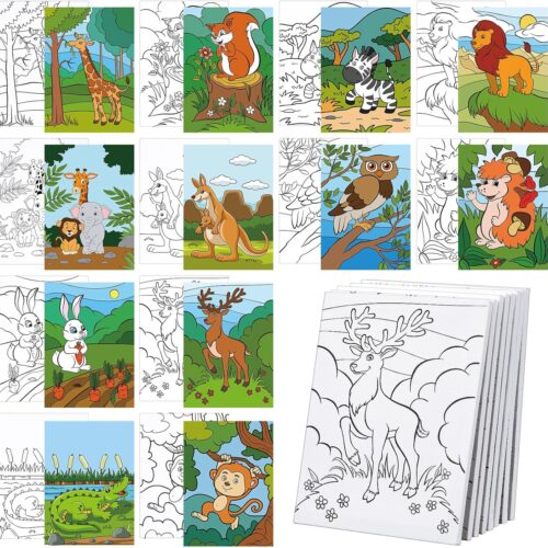 12 Pcs Pre Drawn Canvas for Painting for Kids 8 x 10 Inch Painting Canvas with Pictures to Paint Pre Printed Canvas Panels Christmas Party Gifts for DIY Classroom Paint Party Favors(Woodland)