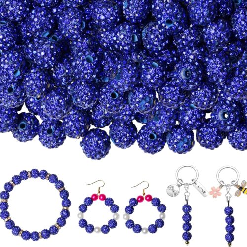 100pcs 10mm Blue Clay Beads, Round Blue Rhinestone Beads for Jewelry Making, DIY Crafts & Decorations