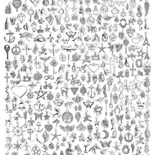 300 PCS Wholesale Bulk Lots Jewelry Making Charms Mixed Smooth Tibetan Silver Alloy Charms Pendants DIY for Bracelet Necklace Jewelry Making and Crafting