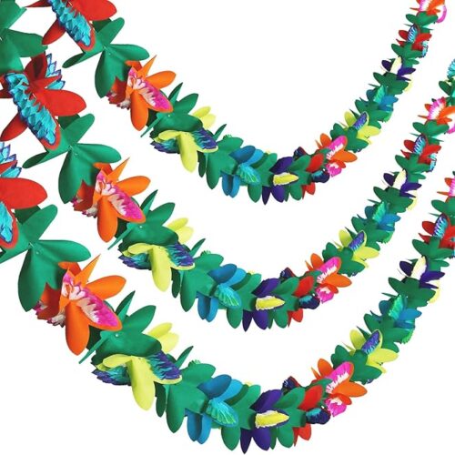 3 Pack Tropical Paper Flower Garland Luau Party Decorations, 30FT Tissue Flower Banner for Hawaiian Summer Tiki Bar Tropical Party Decor