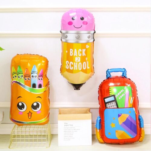 Back to School Foil Balloons Pencil School Balloon Schoolbag Pencil School Bus Pencil Case Balloonss Deisgn for Party Baby Shower Birthday School Background Wall Decoration 4pcs