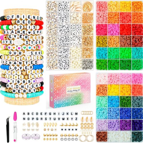 Friendship Bracelet Kit, 14,000pcs 48 Colors Bracelet Making Kit Clay Beads with Number Letter Bead Set Concert Merch Arts and Crafts Gifts for Kids Adults Teen Girls Jewelry Making Supplies