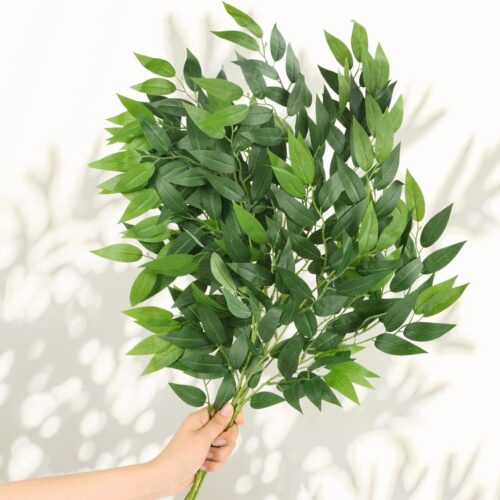 Artificial Italian Ruscus Greenery Stems 27in Faux Green Leaf Garland Branches Hanging Greenery Spray for Wedding Bouquet,Arch,Table Centerpieces and Home Decor