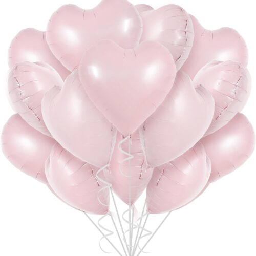 30Pcs 18 Inch Baby Pink Heart Balloons Pastel Pink Heart Shape Foil Mylar Balloons Decoration for Birthday Valentine's Day Wedding Bridal Shower Anniversary Engagement Party Supplies