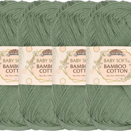 Baby Soft Bamboo Cotton Yarn - 50g/Skein - Burning Sage - 4 Skeins