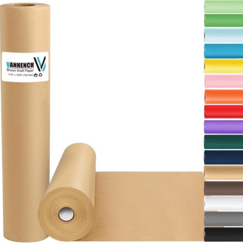 Brown Wrapping Paper, Craft Paper, Kraft Paper 17.6"x 1200"(100'), Gift Wrapping Bulletin Board Arts & Crafts, Bouquet Flower Table Covering Poster Packing Shipping Moving Supplies 65GSM 45LB