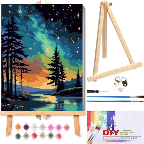 Paint by Numbers Kit for Adults Beginner & Kids Ages 8-12 with Wooden Frame Easy Acrylic on Canvas 9.45x11.8 inch with Paints and Brushes, Paint by Numbers Aurora for Gift Home Wall Decor