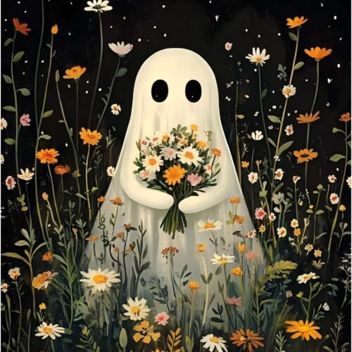Ghost Paint by Numbers Kit for Adults, Ghost Adult Paint by Number Kits on Canvas Flowe,Acrylic Ghost Paint by Number for Adults Beginners for Gift Home Decor 16x20 Inch