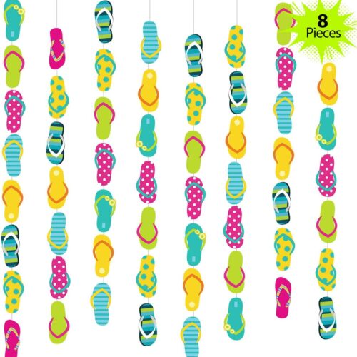 8 Pieces Flip Flop Decorations 52 Feet Summer Hanging Banner Beach Slipper Garland for Hawaiian Party Birthday Baby Shower Supplies