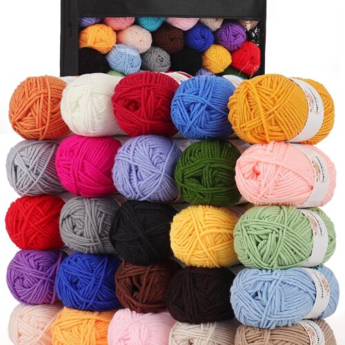 Acrylic Yarn for Crocheting Knitting - 25 Colors Soft Skeins, 1367 Yards Multicolored Set for DIY Crafts, Blankets & Small Projects - Ideal Gift for Crocheter Knitting Crafter