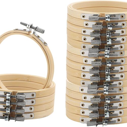 20 PCS 4 Inch Bamboo Embroidery Hoop, Adjustable Bamboo Circle Cross Stitch Hoop Ring for Craft Sewing, DIY Project, Decoration