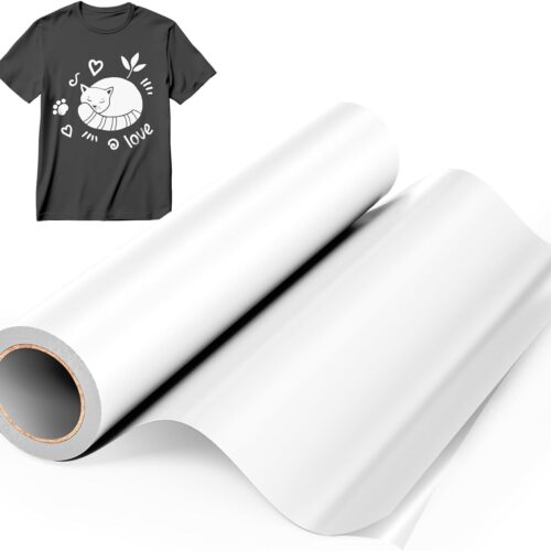 White HTV Heat Transfer Vinyl,12" x8ft White Iron on Vinyl for T Shirts, Glossy White HTV Vinyl Roll for Cricut and All Cutting Machine, Stretch Vinyl Easy to Cut and Transfer DIY Design