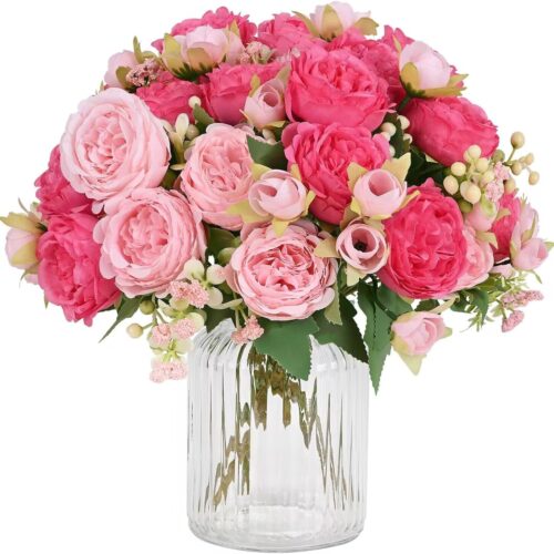 4 Packs Peonies Artificial Flowers, Mixed Pink Artificial Peonies, Silk Peonies Flowers Fake Peonies Artificial Flowers Peonies Bouquet for Centerpiece Table Wedding Party Home Decor