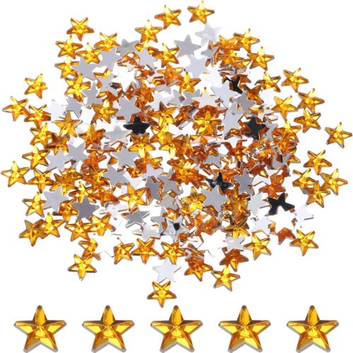 200PCS Acrylic Star Rhinestone 8x8mm Flat Back Plastic Gems for Craft Bead Face Painting Costume Jewelry Making, Gold