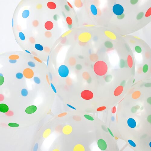 50 Pieces Polka Dot Balloons, Colorful Balloons, Rainbow Multicolor Balloons, 12 Inches Clear Latex Balloons with Circle Dots for Kids Women Men Birthday Wedding Anniversary Party Decor