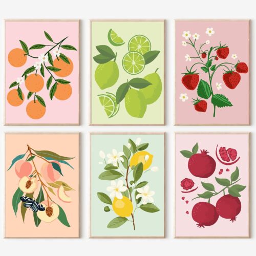 6Pack Paint by Number for Adults and Kids,DIY Acrylic Painting Paint by Numbers Kits on Canvas Without Frame,Fruit Oil Painting for Home Wall Decor 7.8x11.8inch