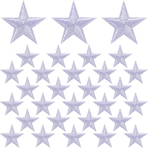 30 Pcs Star Patches - Iron On, Sew On, Applique Embellishments for Hats, Clothes, Jackets, Backpacks, Crafts, Decoration (White, 1")