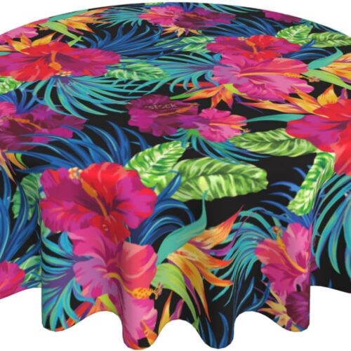 Mexico Round Tablecloth 60 Inch Washable Reusable Decoration Table Cover for Kitchen Party (Leaf)