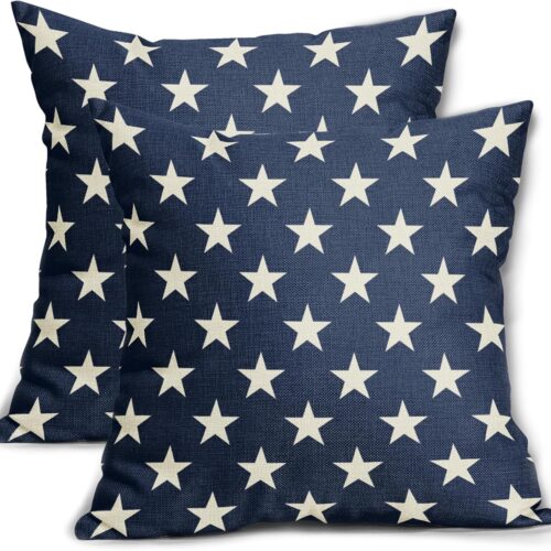 4th of July Patriotic Pillow Covers 18x18 Set of 2 Blue Star Americana Independence Day Outdoor Decorative Throw Pillow Cases Farmhouse Decor for Sofa Couch Bed Fourth July Holiday Decorations