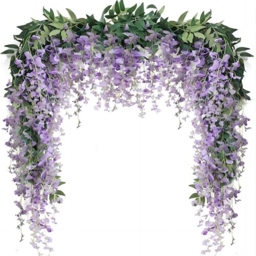 3PCS 7FT Artificial Wisteria Vine Garland Fake Flower Wisteria Garlands for Outdoor Indoor Wedding Wall Badroom Decoration(Purple)