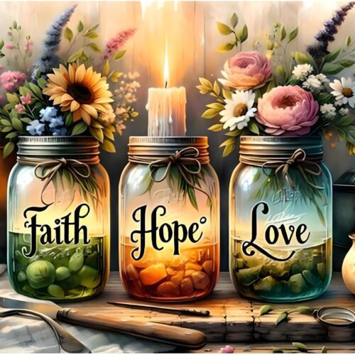 5D Diamond Painting Kits for Adults, Faith, Hope, Love Wishing Bottle Diamond Art kit for Adults Beginner, DIY Full Drill Diamond Dots with Diamond Gem Art and Crafts for Home Wall Decor 16 x 12 Inch