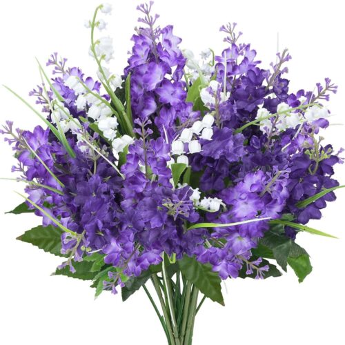 10Pcs Lilac Flowers Artificial Bouquet Fake Purple Flowers Faux Lilacs Mix Bush Artificial Purple Silk Flower Bulk Arrangements Summer for Table Centerpieces Home Kitchen Wedding Decorations