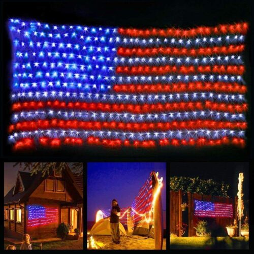 American Flag Lights,6.5ft*3.2ft Waterproof Led Flag Net Light Outdoor for 4th of July Decorations,Independence Day,Memorial Day, Festival, Garden,Outdoor Christmas Decoration