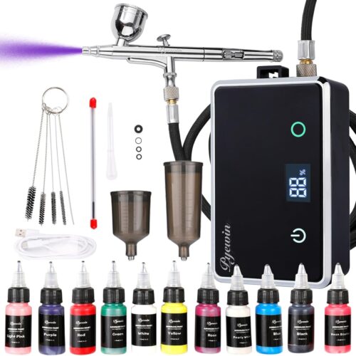 Upgraded Cordless Airbrush Kit with Compressor, Dual Action Trigger, 70" Air Hose & 4 Gears Pressure Sensor, 20-32 PSI, Type-C Rechargeable, Ideal for Nail Art, Makeup, Cake Decorating & Crafts