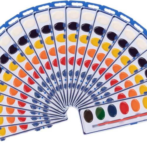 Watercolor Paint Set for Kids - Pack of 24 Water Coloring Set with 8 Washable Colors & Paintbrush - Arts & Craft Supply for Parties, Schools, and Art Lessons - Spark Creativity in Children