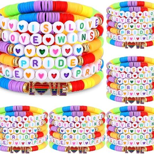 36 Pcs Rainbow Pride Bracelets for Women Men Lgbt Bracelets Bulk Gay Love Heart Accessories Lgbtq Support Rubber Wristbands for Pride Day Month Parades Party Favor Gifts
