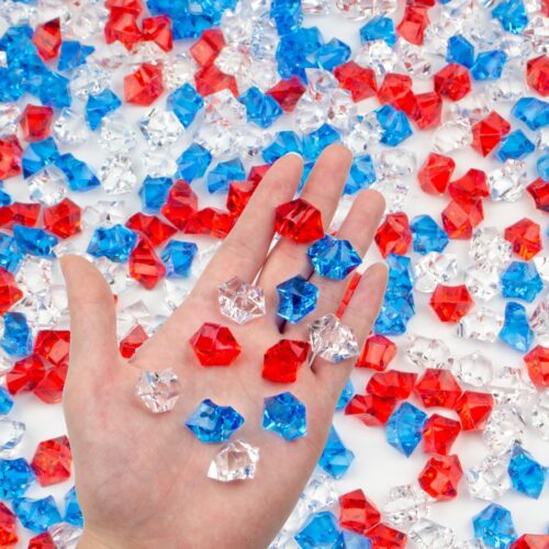 200PCS Patriotic Vase Filler Acrylic Fake Ice Rocks Sensory Bin Filler - Red, White and Blue 4th of July Decorations for Centerpieces,Independence Day Vase Filler Party Wedding Crafts
