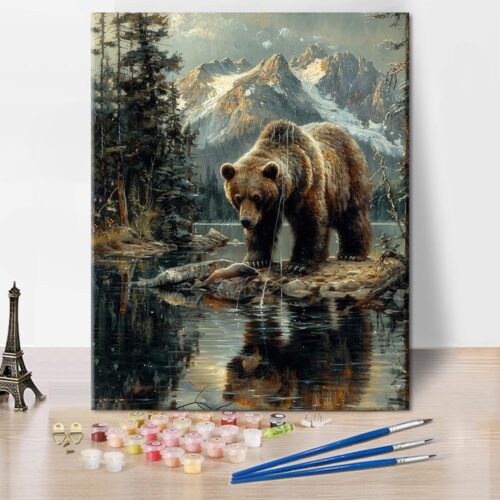 DIY Painting by Numbers for Adults, Bear Paint by Numbers, 16x20 Inch Adults Paint by Number Kits for on Canvas, Frameless Color by Number Art Craft Kits