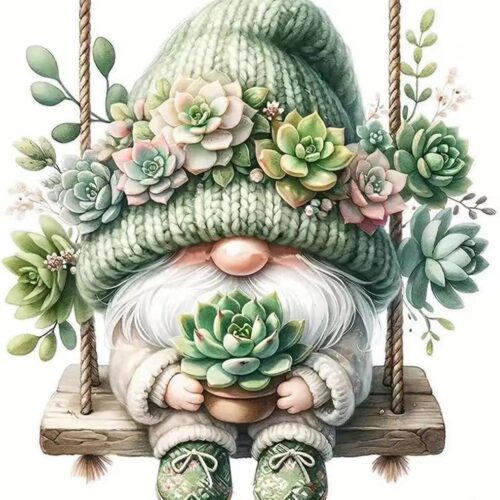 Gnome Stamped Cross Stitch Kits for Adults Beginner,Succulents Counted Cross Stitch Kits Printed Stitching Cute Patterns Dimensions Needlepoint Art Crafts Embroidery Kits for Adults Beginners