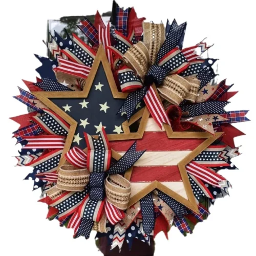 Zonghong Cross-border Home Independence Day Wreath Patriotic Stars Wreath Wall Hanging Festive Atmosphere Decorative Pendant