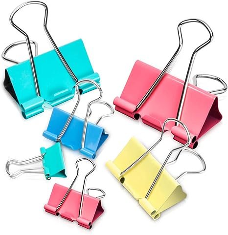 Mearun Solar 100 Pcs Binder Clips Assorted Sizes, Large, Medium, Small