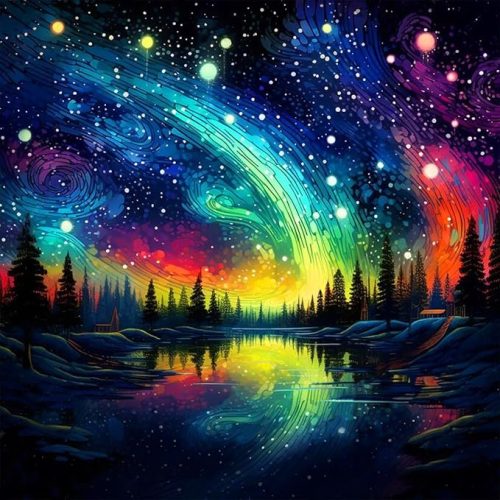 Ekuxom Starry Night Diamond Painting Kits for Adults, Aurora Diamond Art Kits for Adults