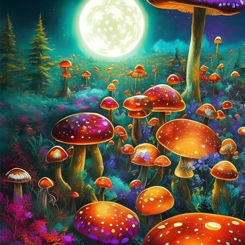 Mushroom Diamond Art Kits for Adults Moon Landscape Diamond Painting Kits