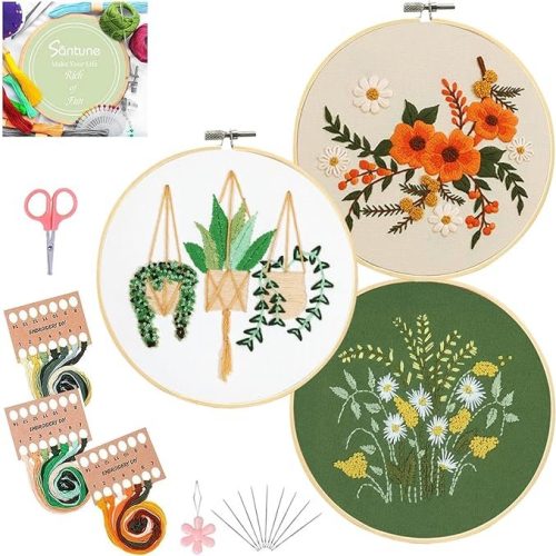 3 Sets Embroidery Kit for Beginners Needlepoint Cross Stitch Kits for Adults