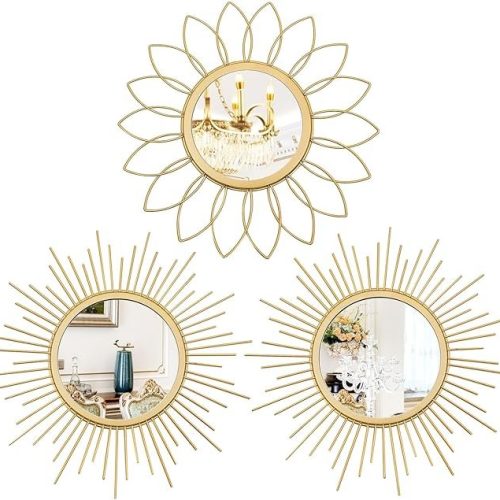 3 Pack Metal Mirrors for Wall Sunburst Wall Mirrors