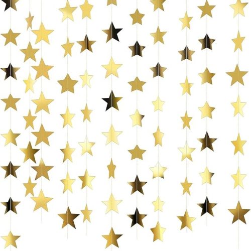 Patelai Glitter Star Garland Banner Decor, 130 Feet Bright Star  (Gold)