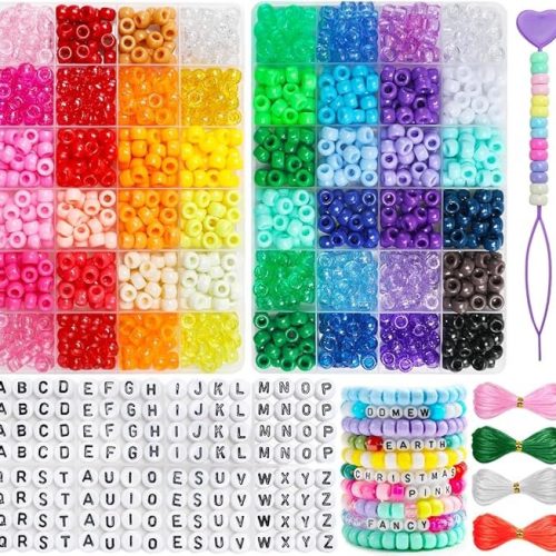 Pony Beads, 48 Colors Bracelet Making Kit, 6x9mm Beads for Bracelets with Elastic Strings