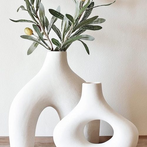 Donut Vase, Set of 2 - Minimalist Nordic, White Ceramic