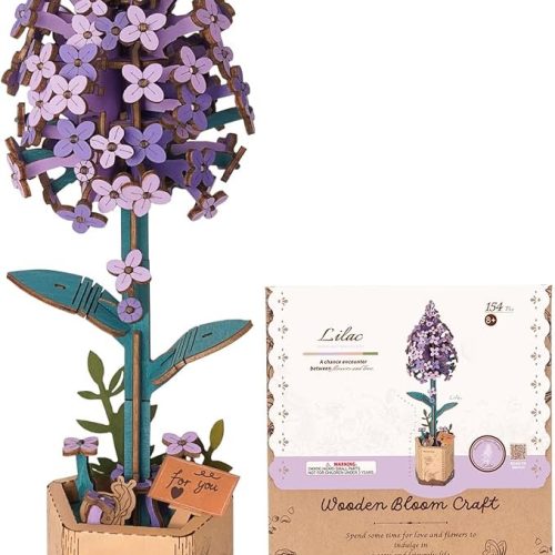 3D Flower Wooden Puzzles for Adults-Lilac, DIY Wooden Flowers