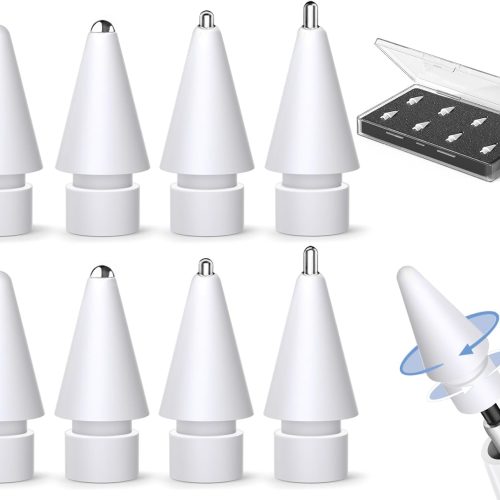 Inesore 8 Pack for Apple Pencil Tips Replacement Accessories,Compatible with Apple Pencil Pro/2nd Generation/1st Generation/USB C,iPencil Nib for iPad Pro/Air/Mini,for Drawing Writing(White Metal Nib)