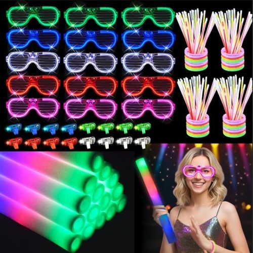 280 PCS Glow in the Dark Party Supplies 20 PCS Foam Glow Sticks 20 PCS LED Glasses 40 PCS Finger Lights 200 PCS Glow Sticks
